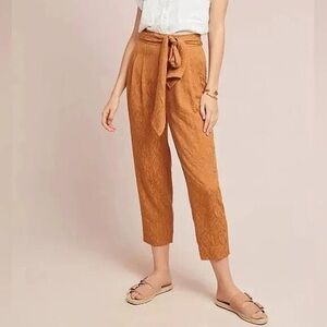 Anthropologie ett:twa Aubade Tie Waist Textured Cropped Pants Belted Gold Boho